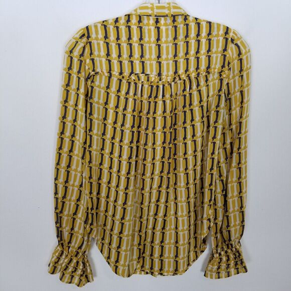 Anthropologie Maeve Women Dachshund Blouse Top Sz 0 Yellow Button Up Novelty - Picture 4 of 6